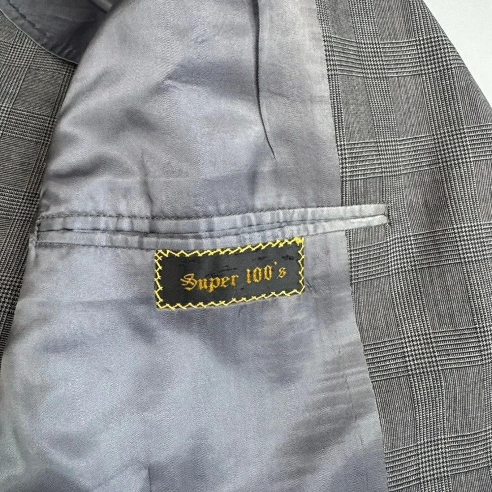 Oxxford Clothes Exmoor‎ Blazer Mens 46R Grey Glen Plaid Super 100s Wool